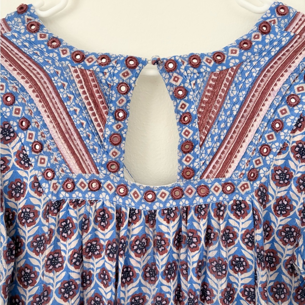 Anthropologie Maeve Puff Sleeve V Neck Medallion Lined Mini Dress Size Medium - Picture 13 of 14